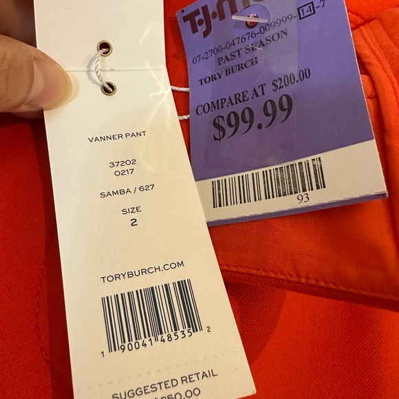 NWT Tory Burch Vanner Pant Slim Tailored Orange Pants - Picture 7 of 9